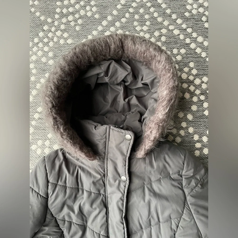 A New Day Parka Coat Jacket Fur Hood Small pewter gray grey quilted puffer zip - Picture 6 of 13